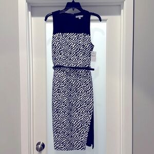 NWT ZEBRA PRINT CLASSIQUES ENTIER fully lined, belted, fitted dress Si…